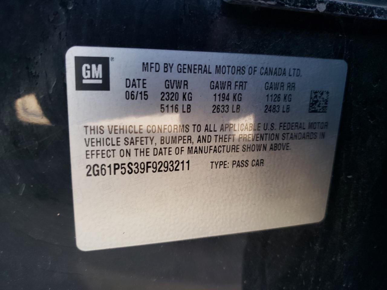 Photo 10 from auction – 2015 CADILLAC XTS PREMIU with VIN 2G61P5S39F9293211