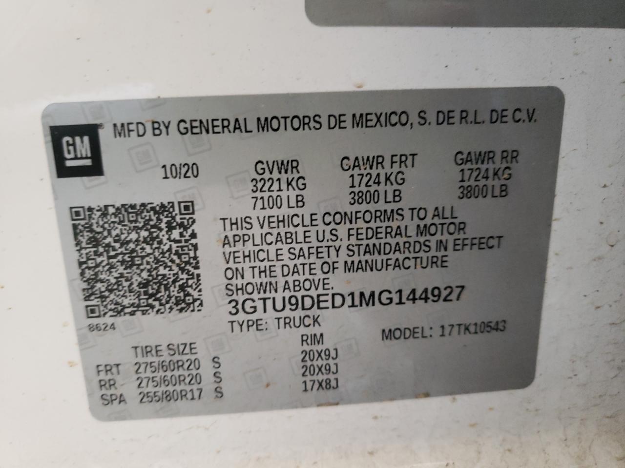 Photo 10 from auction – 2021 GMC SIERRA K15 with VIN 3GTU9DED1MG144927