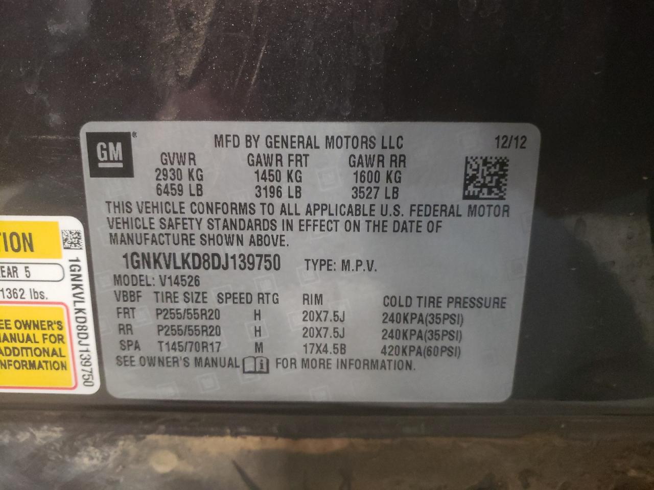 Photo 10 from auction – 2013 CHEVROLET TRAVERSE L with VIN 1GNKVLKD8DJ139750
