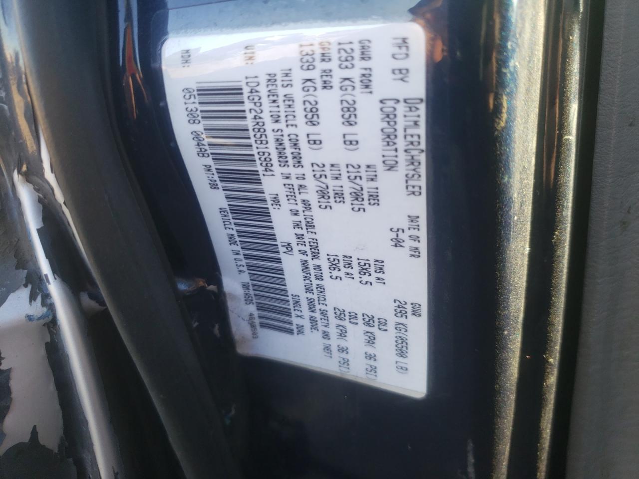 Photo 10 from auction – 2005 DODGE GRAND CARA with VIN 1D4GP24R85B169941