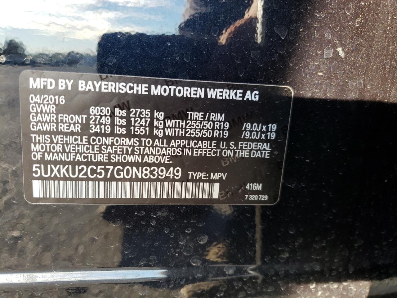 Photo 10 from auction – 2016 BMW X6 XDRIVE3 with VIN 5UXKU2C57G0N83949
