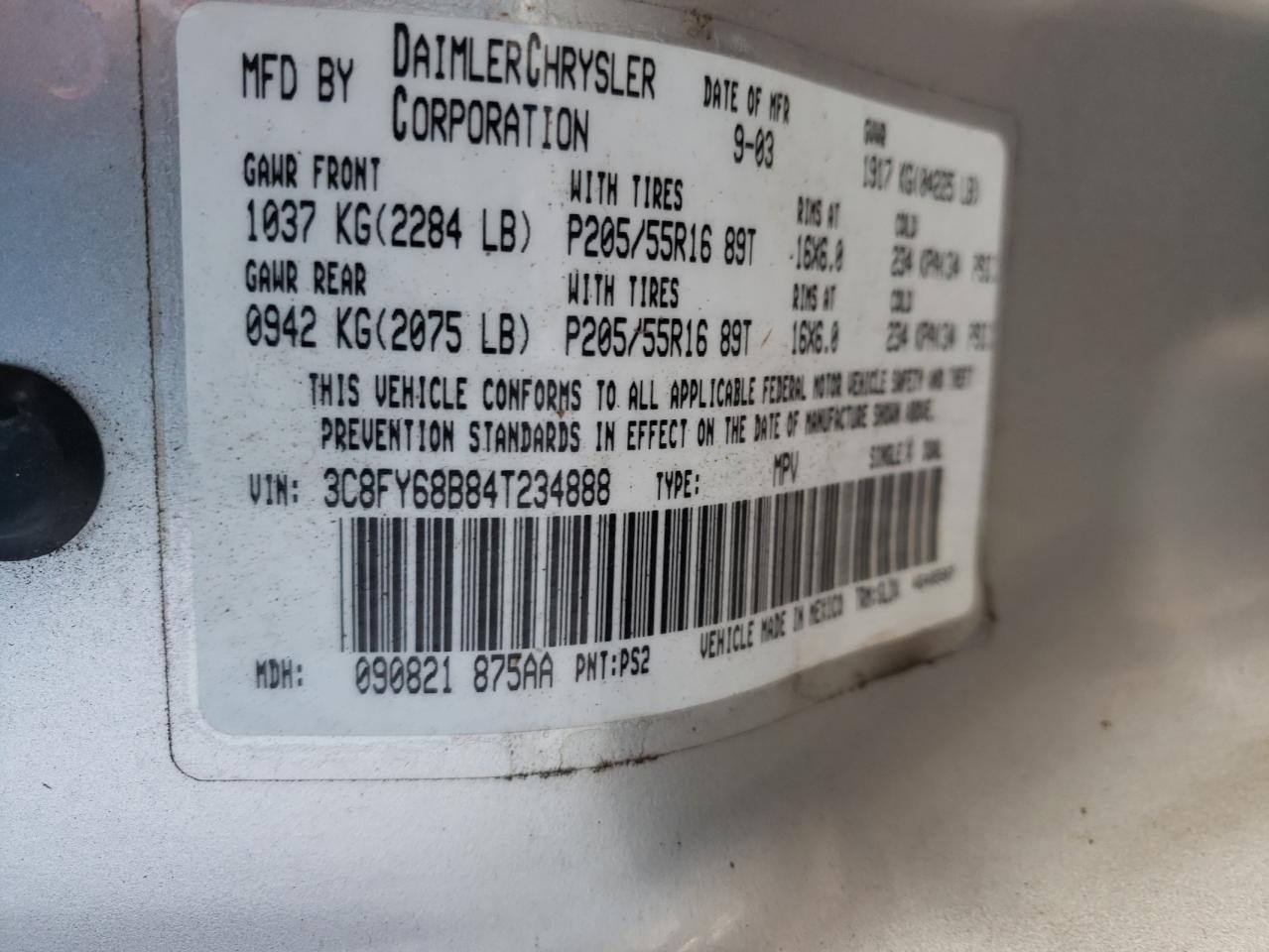 Photo 10 from auction – 2004 CHRYSLER PT CRUISER with VIN 3C8FY68B84T234888