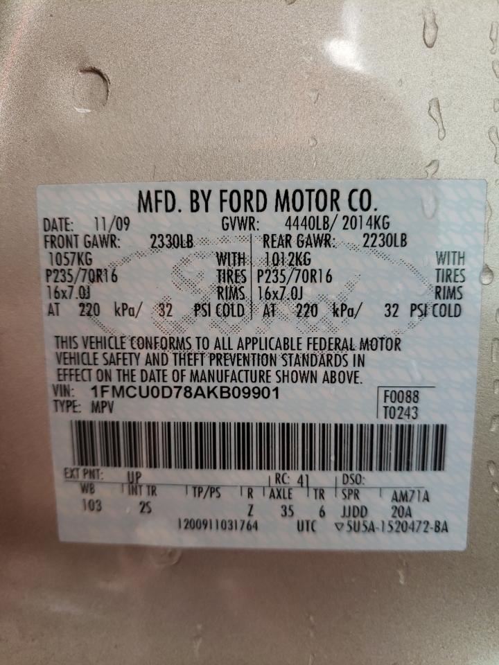 Photo 10 from auction – 2010 FORD ESCAPE XLT with VIN 1FMCU0D78AKB09901