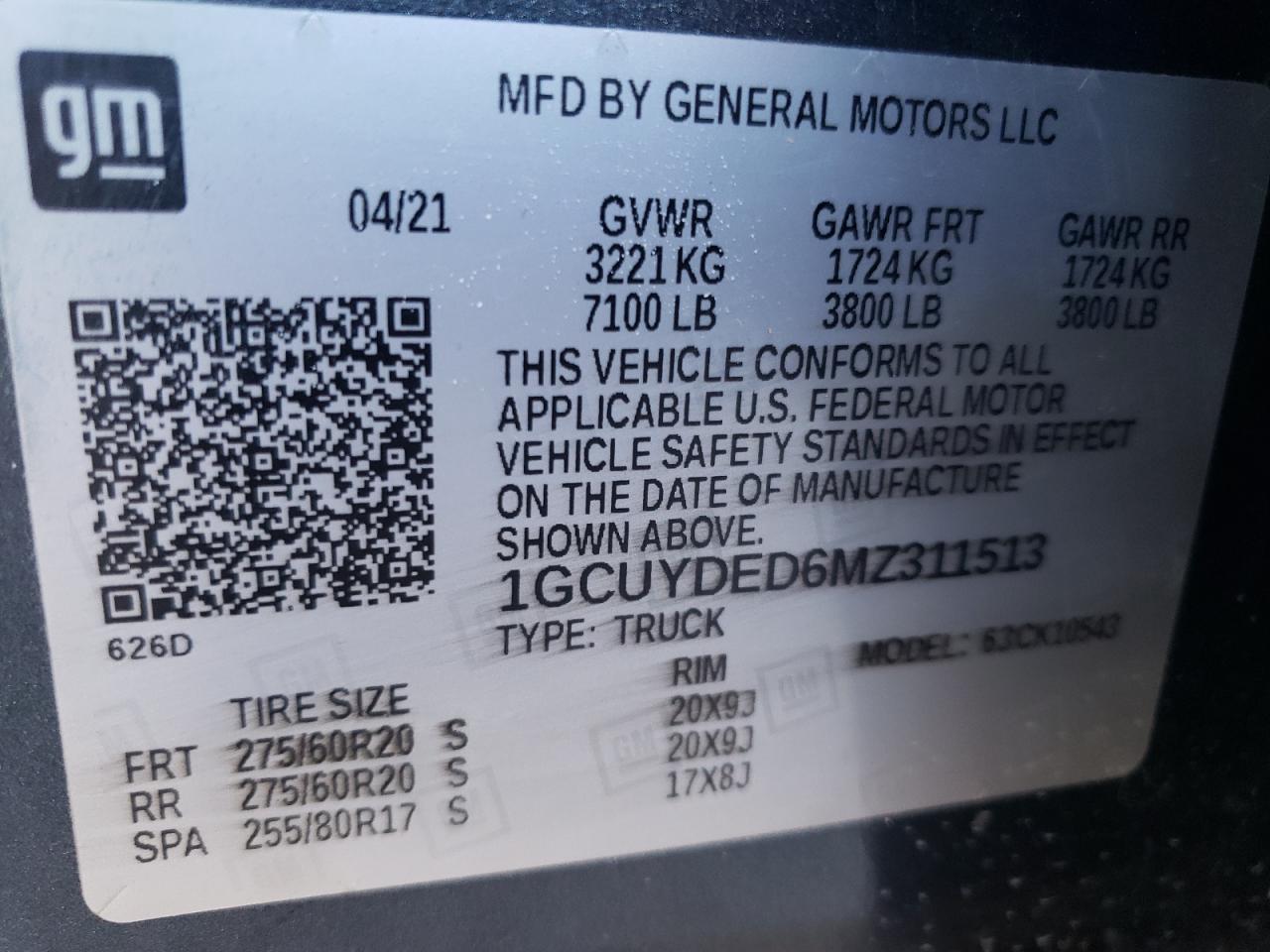 Photo 10 from auction – 2021 CHEVROLET SILVERADO with VIN 1GCUYDED6MZ311513