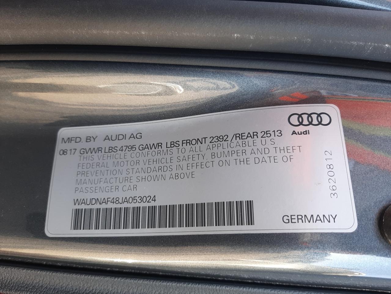 Photo 10 from auction – 2018 AUDI A4 PREMIUM with VIN WAUDNAF48JA053024