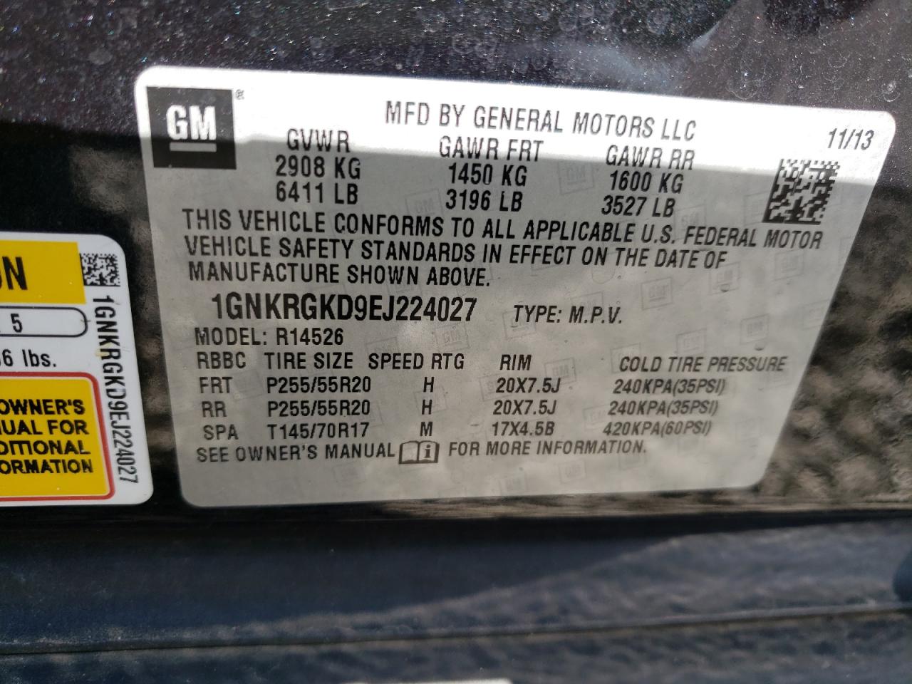 Photo 10 from auction – 2014 CHEVROLET TRAVERSE L with VIN 1GNKRGKD9EJ224027