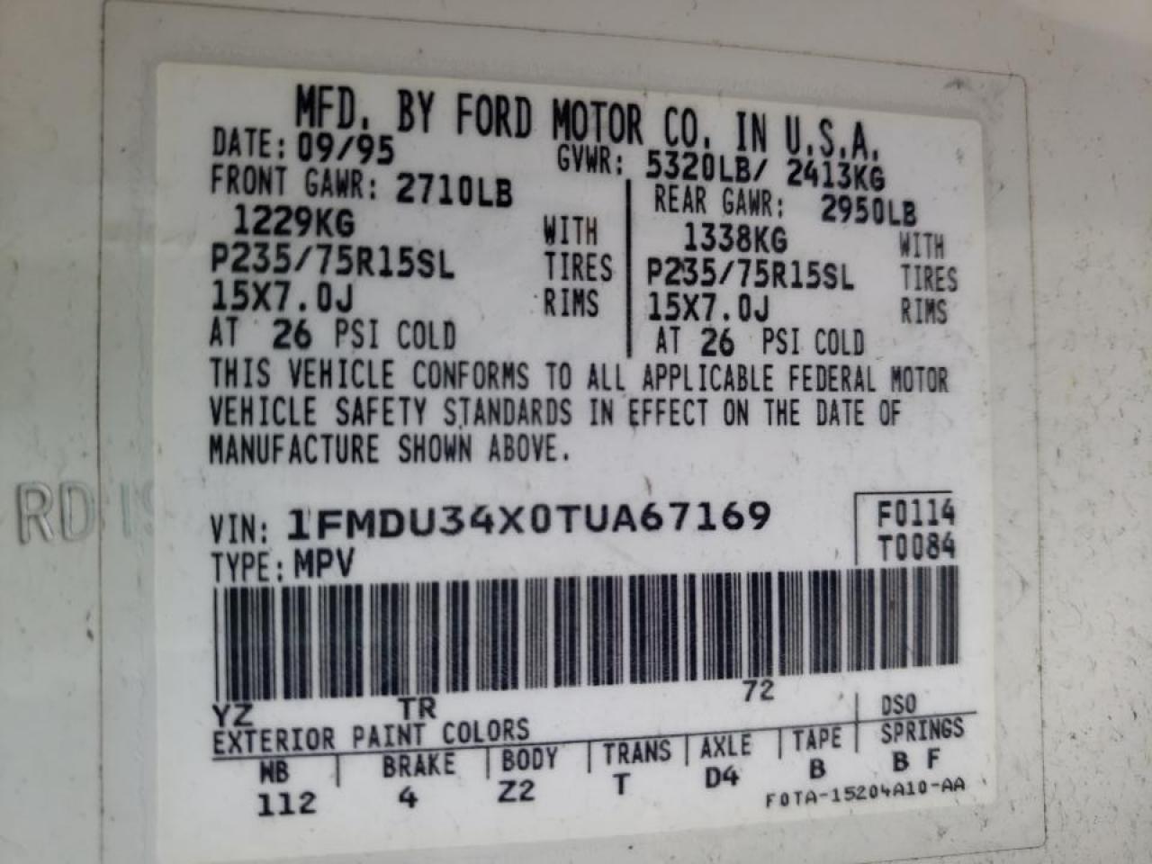 Photo 10 from auction – 1996 FORD EXPLORER with VIN 1FMDU34X0TUA67169