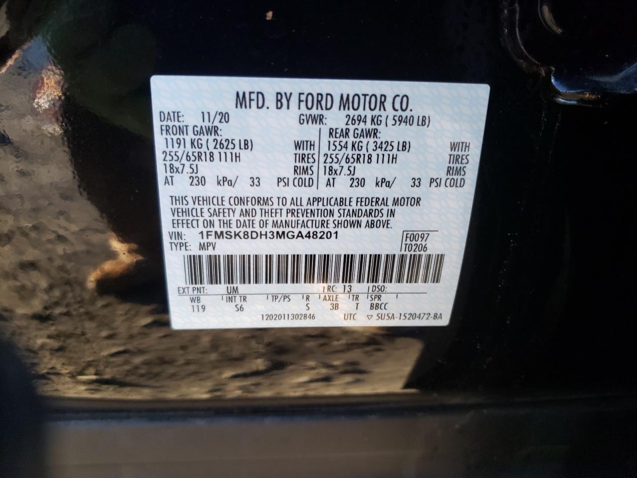 Photo 10 from auction – 2021 FORD EXPLORER X with VIN 1FMSK8DH3MGA48201