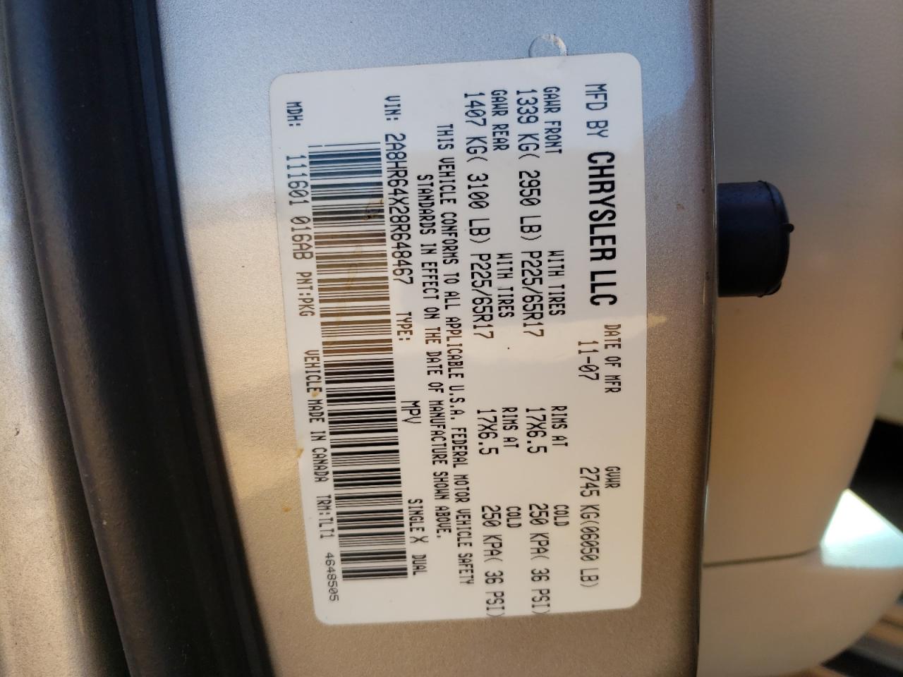 Photo 10 from auction – 2008 CHRYSLER TOWN & COU with VIN 2A8HR64X28R648467