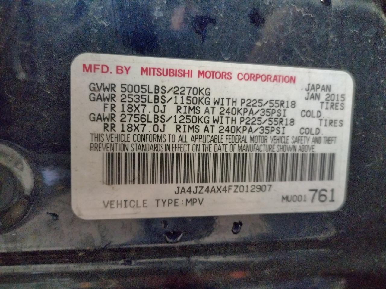 Photo 10 from auction – 2015 MITSUBISHI OUTLANDER with VIN JA4JZ4AX4FZ012907