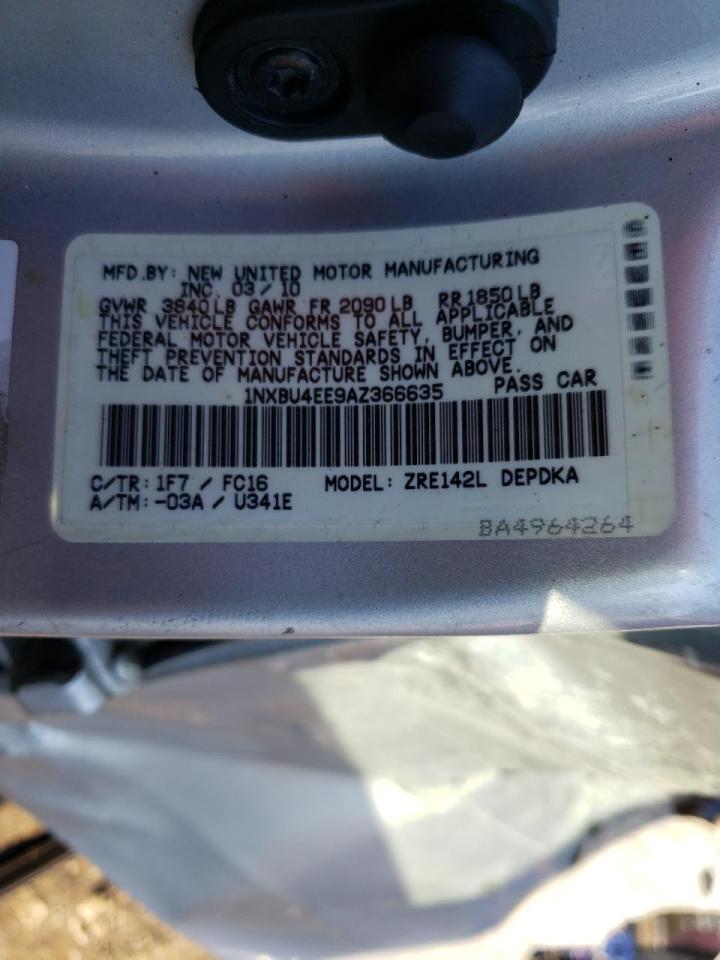 Photo 10 from auction – 2010 TOYOTA COROLLA BA with VIN 1NXBU4EE9AZ366635
