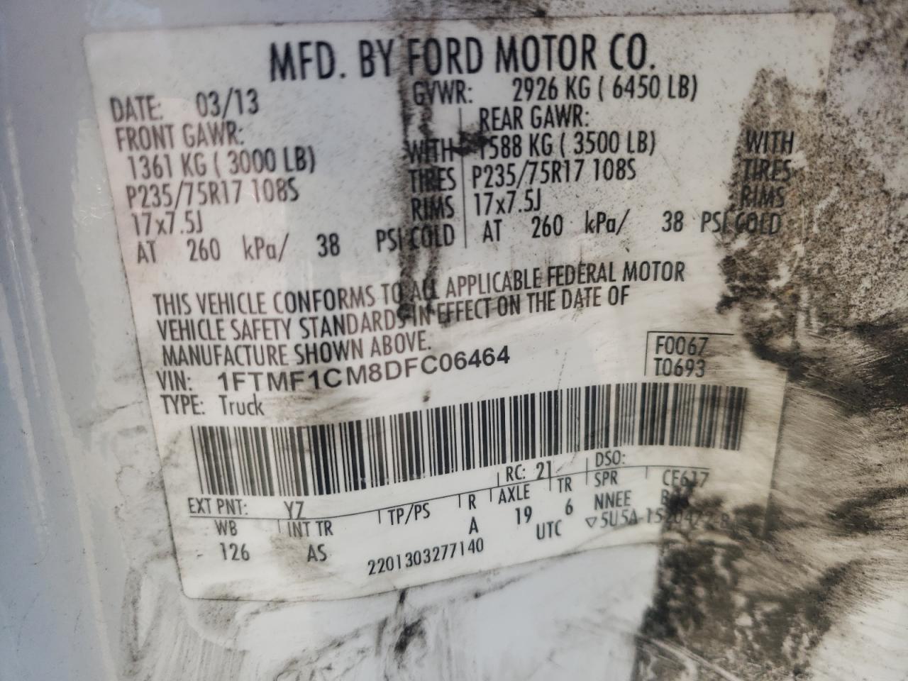 Photo 10 from auction – 2013 FORD F150 with VIN 1FTMF1CM8DFC06464