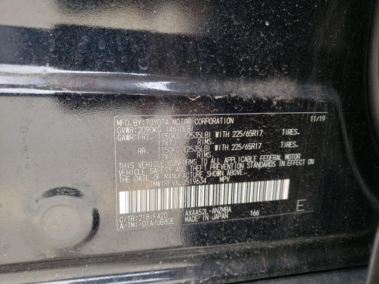 Photo 10 from auction – 2020 TOYOTA RAV4 XLE with VIN JTMW1RFVXLD519634