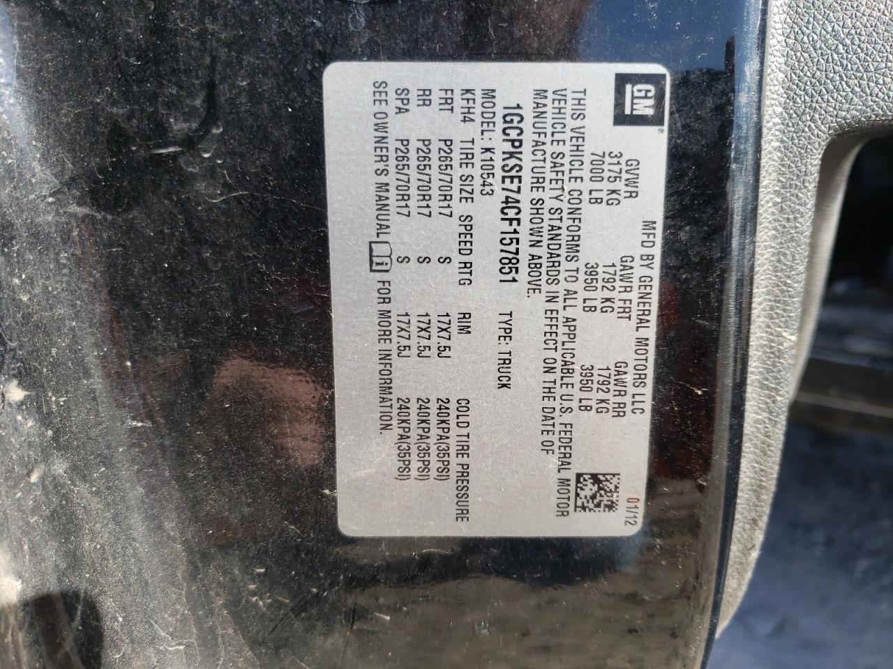 Photo 10 from auction – 2012 CHEVROLET SILVERADO with VIN 1GCPKSE74CF157851