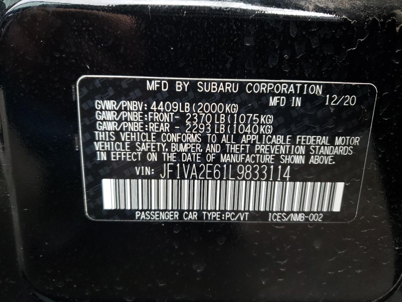 Photo 10 from auction – 2020 SUBARU WRX STI with VIN JF1VA2E61L9833114