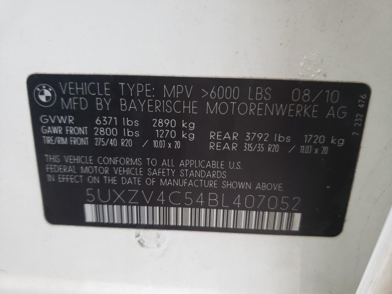 Photo 10 from auction – 2011 BMW X5 XDRIVE3 with VIN 5UXZV4C54BL407052