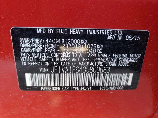 Photo 10 from auction – 2016 SUBARU WRX PREMIU with VIN JF1VA1F64G9809663