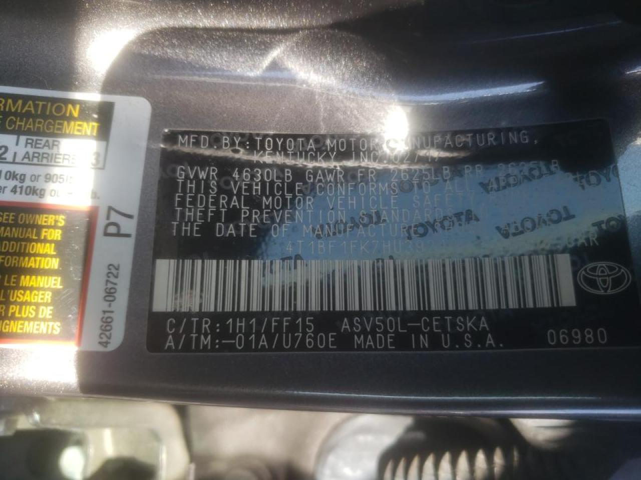 Photo 10 from auction – 2017 TOYOTA CAMRY with VIN 4T1BF1FK7HU392125