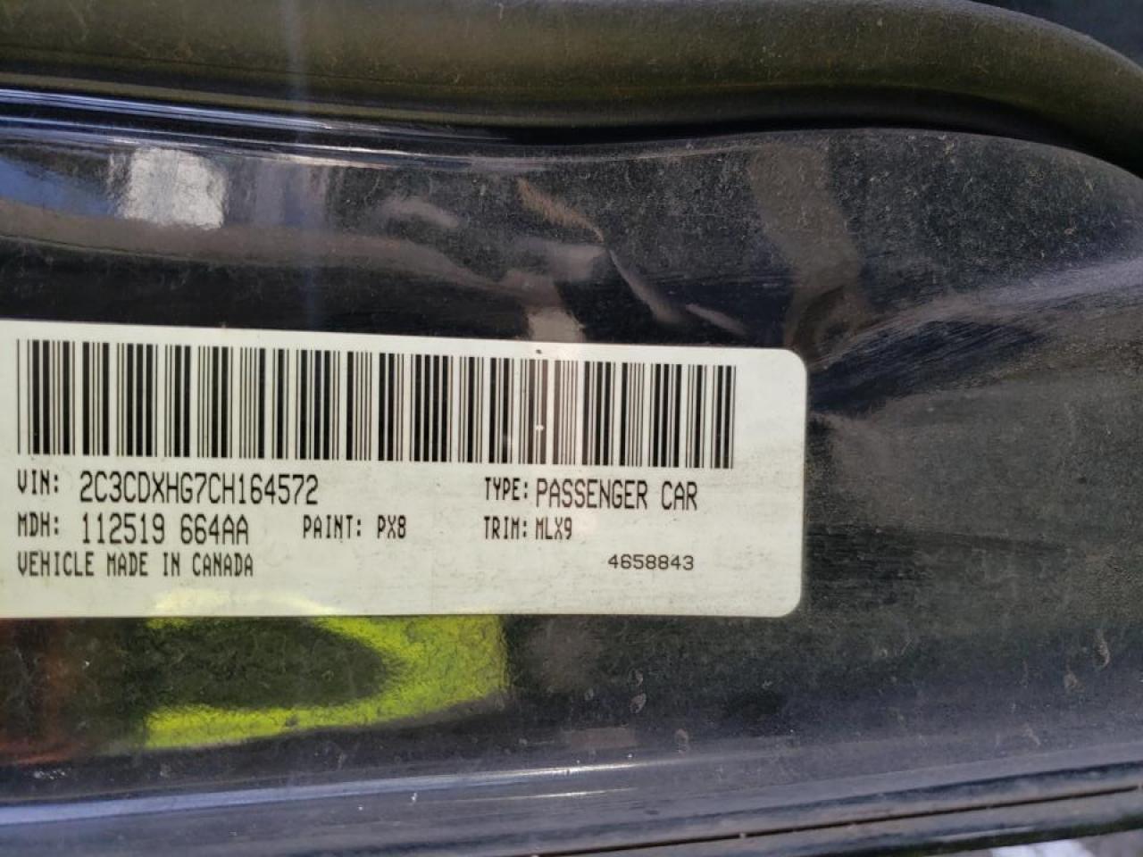Photo 10 from auction – 2012 DODGE CHARGER SX with VIN 2C3CDXHG7CH164572