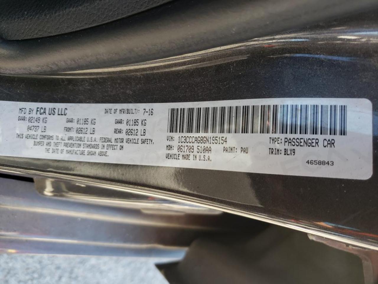 Photo 10 from auction – 2016 CHRYSLER 200 LIMITE with VIN 1C3CCCAG8GN195154