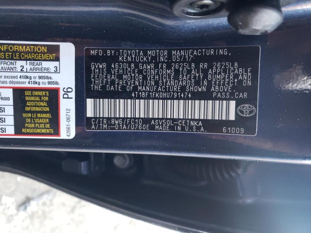 Photo 10 from auction – 2017 TOYOTA CAMRY LE with VIN 4T1BF1FK0HU791474