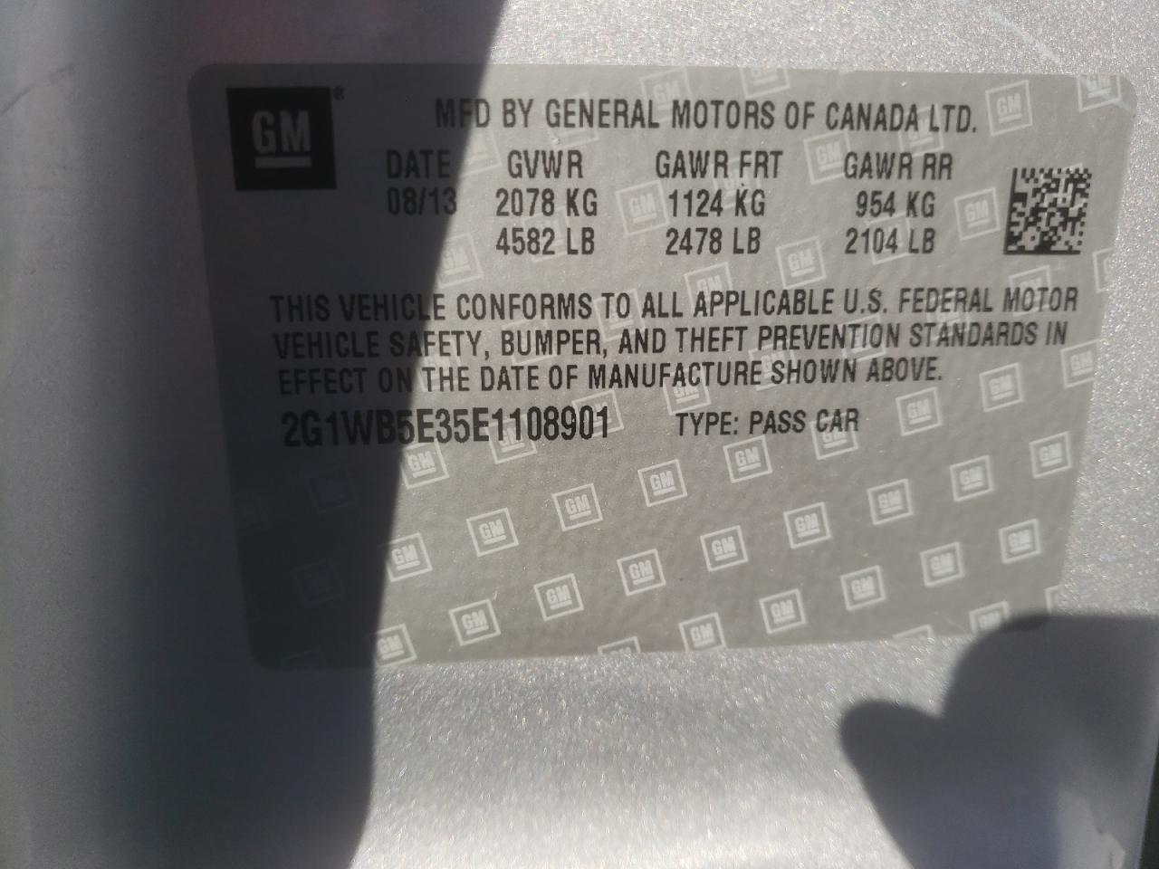 Photo 10 from auction – 2014 CHEVROLET IMPALA LIM with VIN 2G1WB5E35E1108901