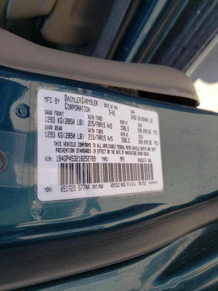 Photo 10 from auction – 2001 DODGE CARAVAN SP with VIN 1B4GP45321B252789