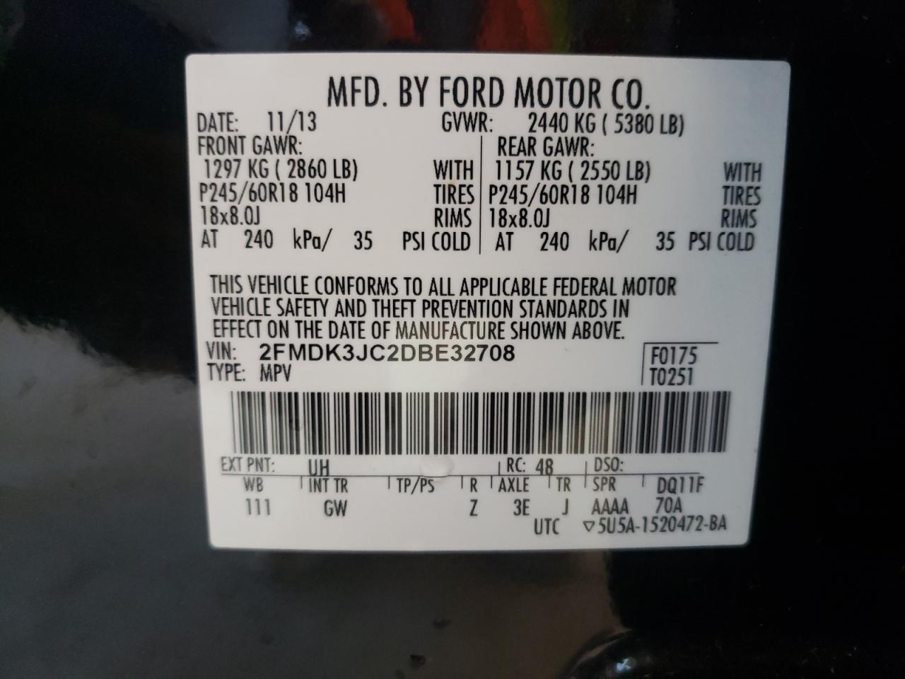 Photo 10 from auction – 2013 FORD EDGE SEL with VIN 2FMDK3JC2DBE32708