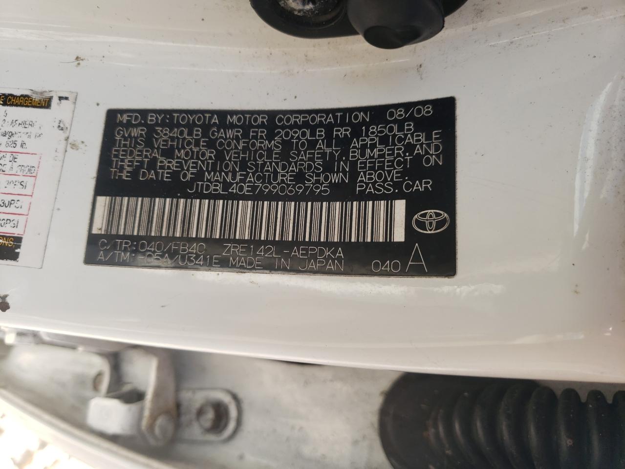Photo 10 from auction – 2009 TOYOTA COROLLA BA with VIN JTDBL40E799069795