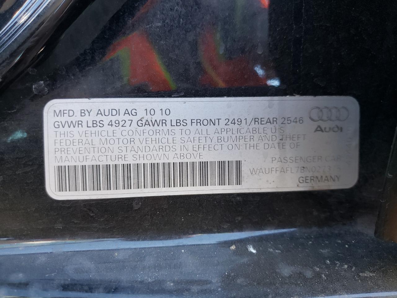 Photo 10 from auction – 2011 AUDI A4 PREMIUM with VIN WAUFFAFL7BN027375