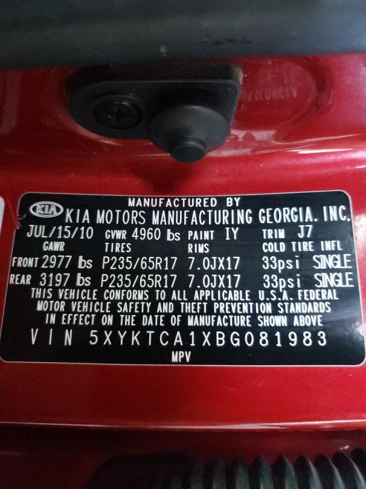 Photo 10 from auction – 2011 KIA SORENTO BA with VIN 5XYKTCA1XBG081983