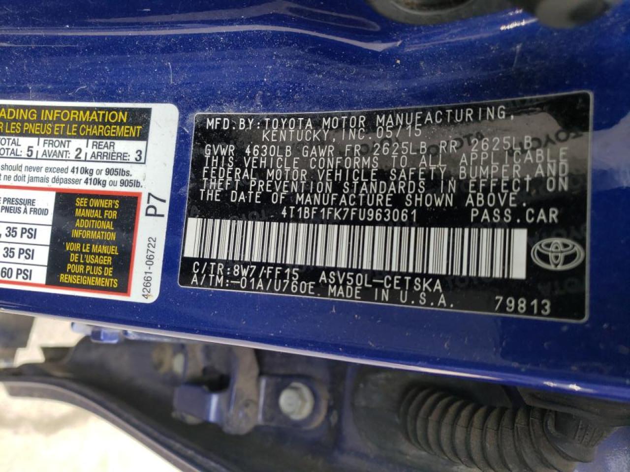 Photo 10 from auction – 2015 TOYOTA CAMRY LE with VIN 4T1BF1FK7FU963061