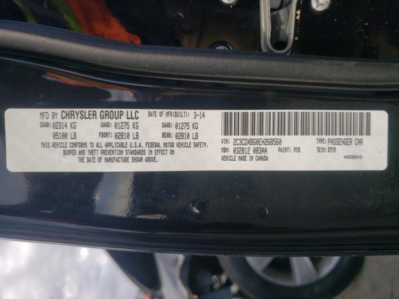 Photo 10 from auction – 2014 DODGE CHARGER SE with VIN 2C3CDXBG0EH268560