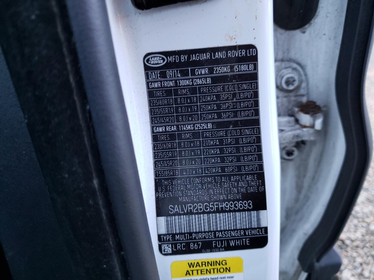 Photo 10 from auction – 2015 LAND ROVER RANGE ROVE with VIN SALVR2BG5FH993693