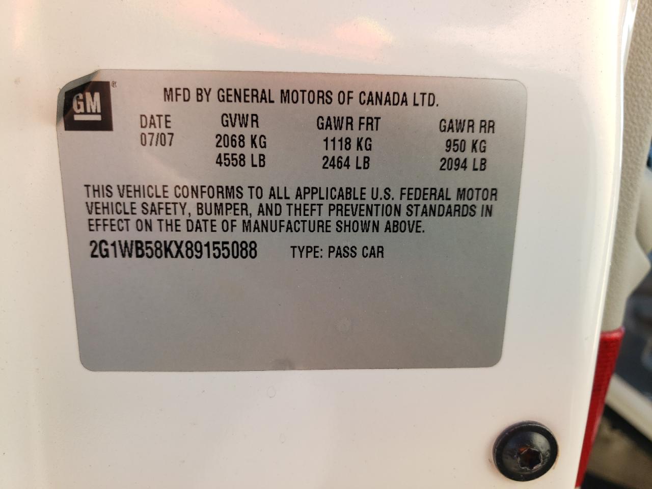 Photo 10 from auction – 2008 CHEVROLET IMPALA with VIN 2G1WB58KX89155088