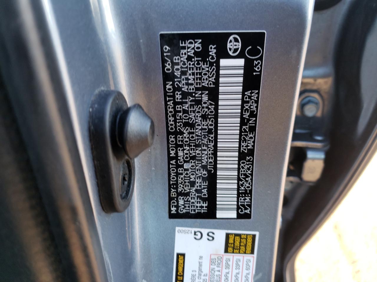 Photo 10 from auction – 2020 TOYOTA COROLLA LE with VIN JTDEPRAE6LJ051047