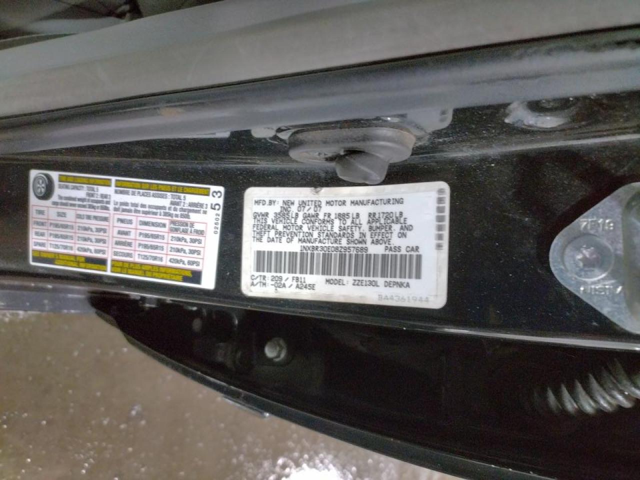 Photo 10 from auction – 2008 TOYOTA COROLLA CE with VIN 1NXBR30E08Z957689