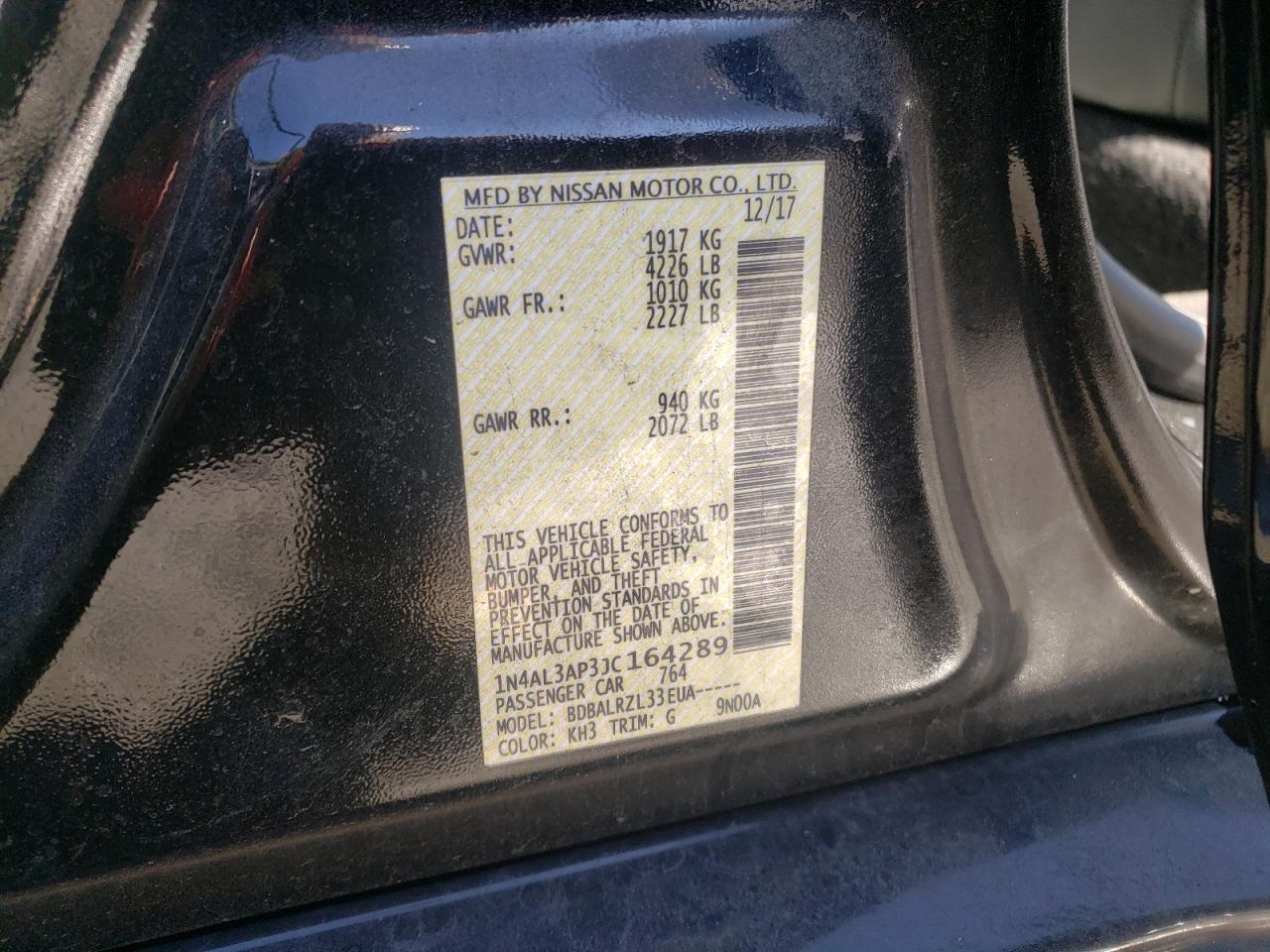 Photo 10 from auction – 2018 NISSAN ALTIMA 2.5 with VIN 1N4AL3AP3JC164289