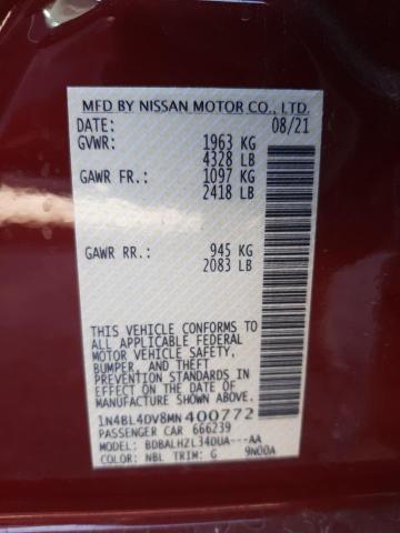 NISSAN ALTIMA SV 2021 with VIN 1N4BL4DV8MN400772 - Photo from auction