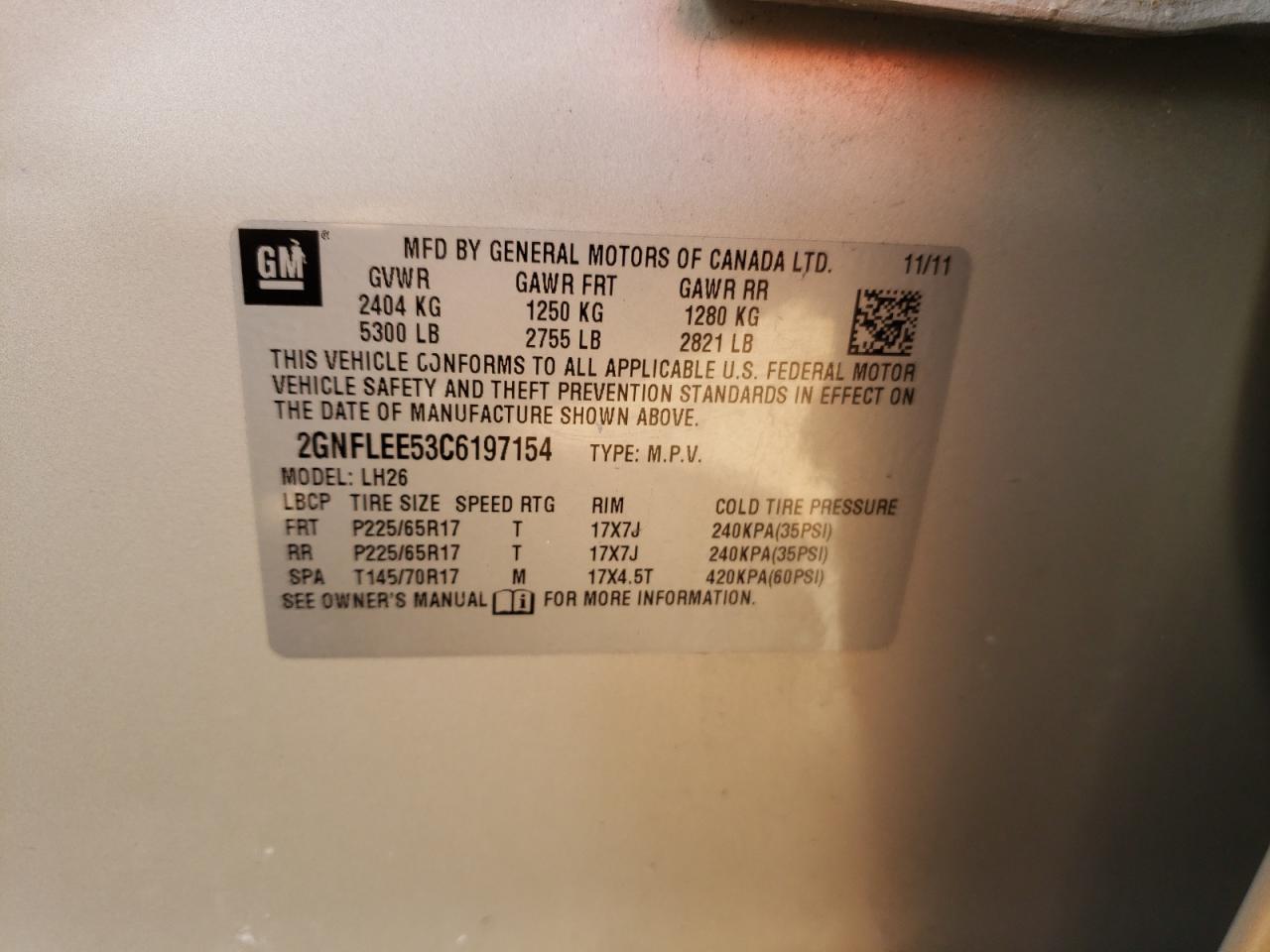 Фото 10 с аукциона – 2012 CHEVROLET EQUINOX LT с VIN 2GNFLEE53C6197154