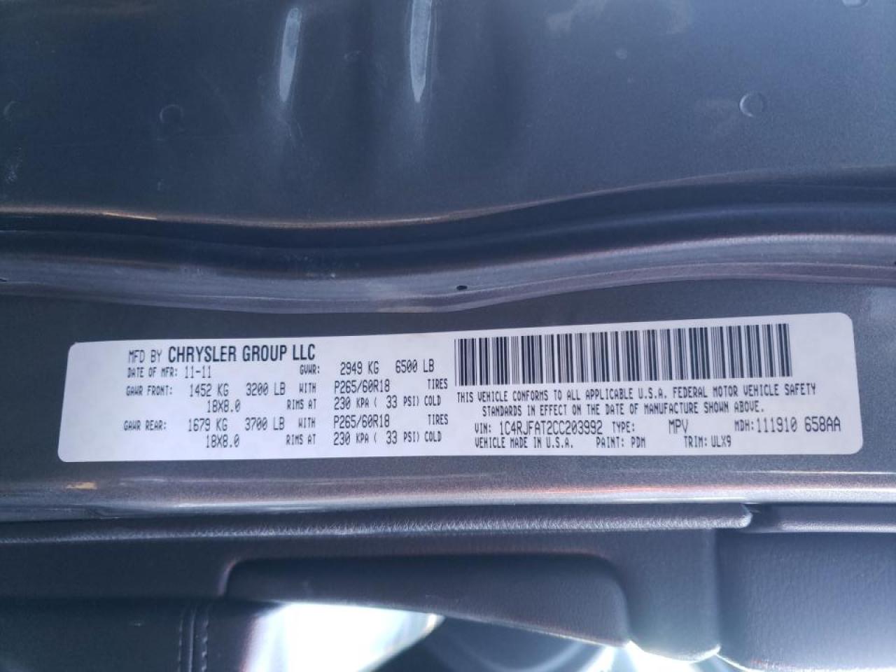 Photo 10 from auction – 2012 JEEP GRAND CHER with VIN 1C4RJFAT2CC203992