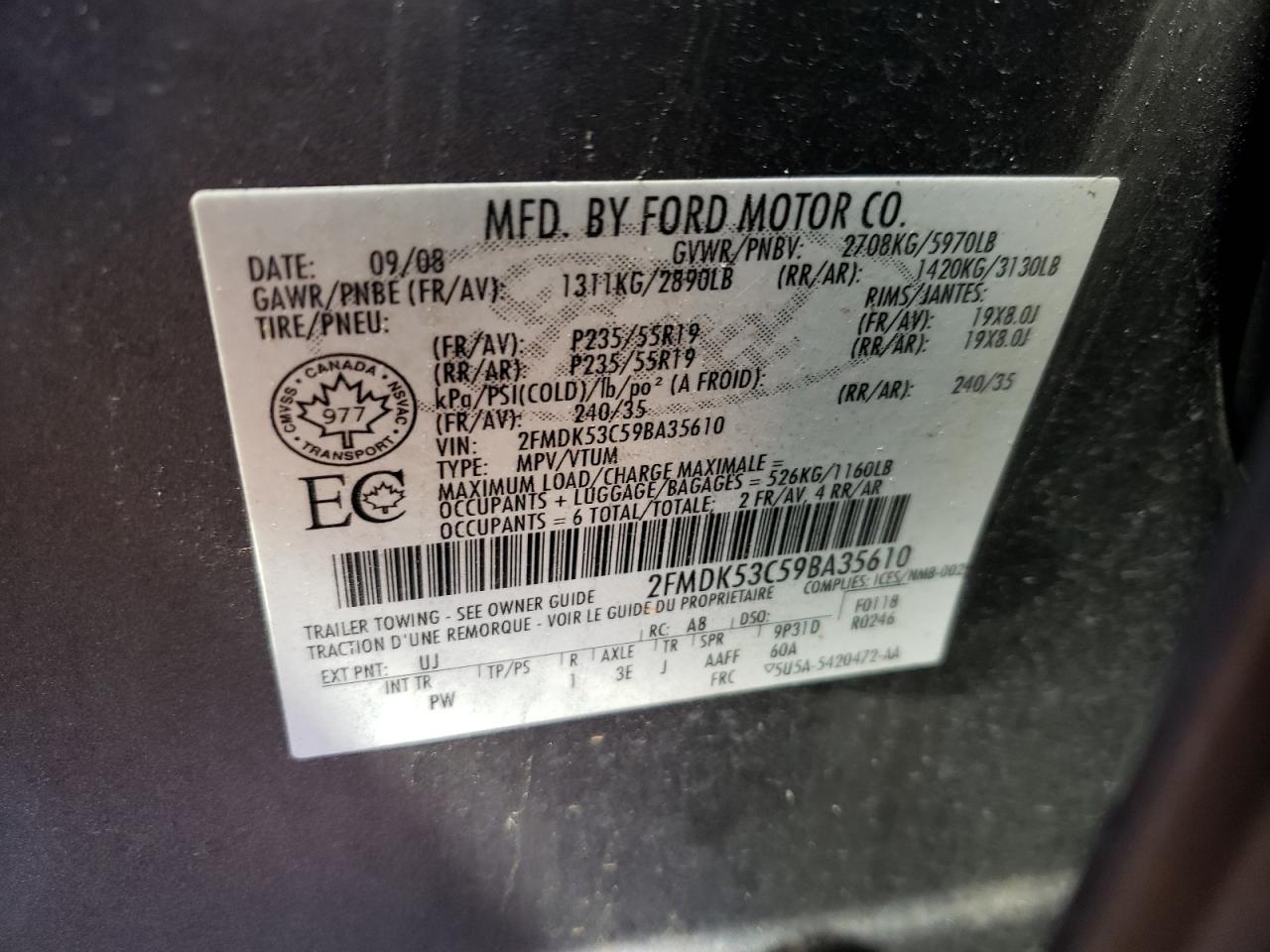 Photo 10 from auction – 2009 FORD FLEX LIMIT with VIN 2FMDK53C59BA35610