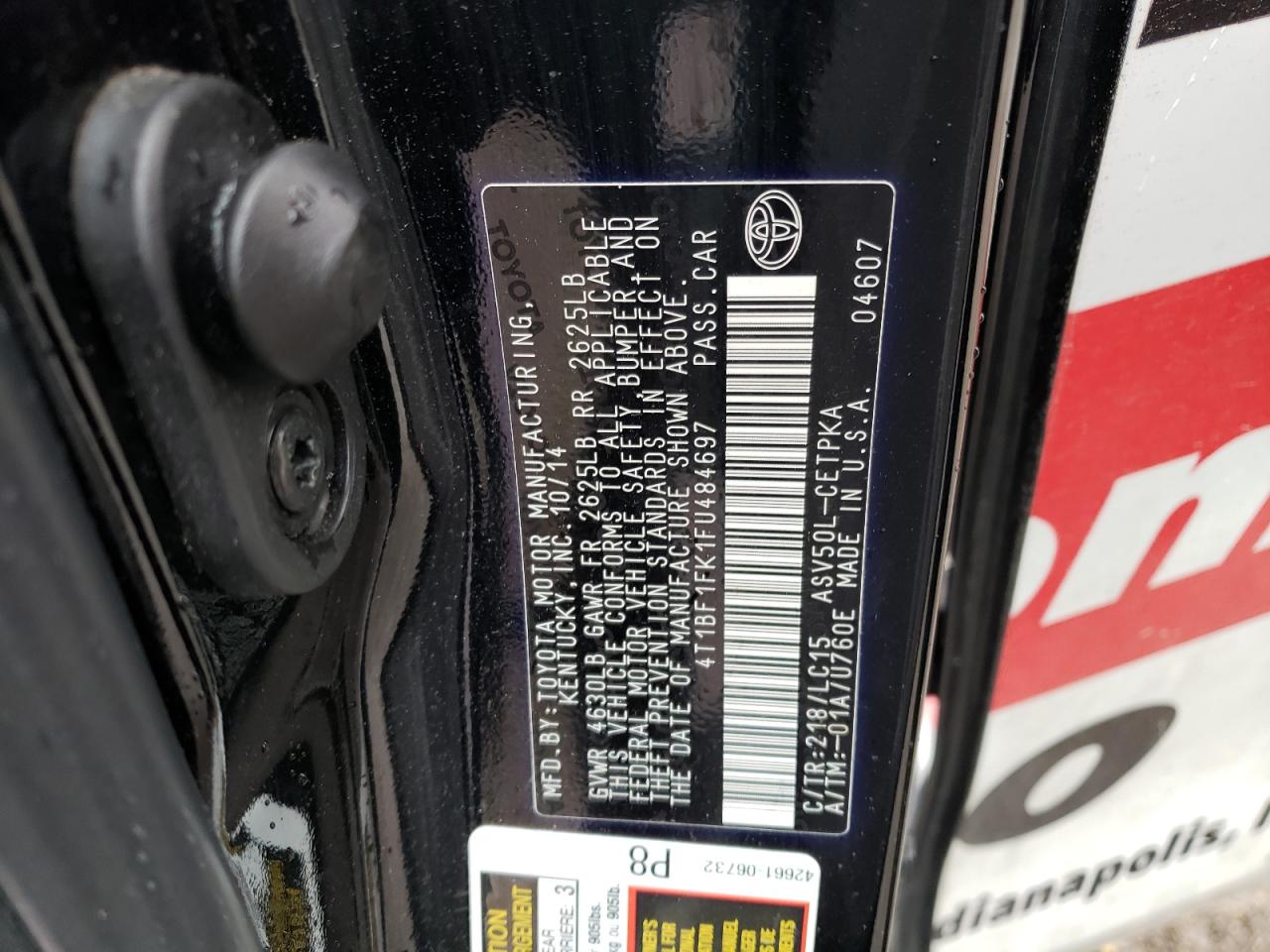 Photo 10 from auction – 2015 TOYOTA CAMRY LE with VIN 4T1BF1FK1FU484697