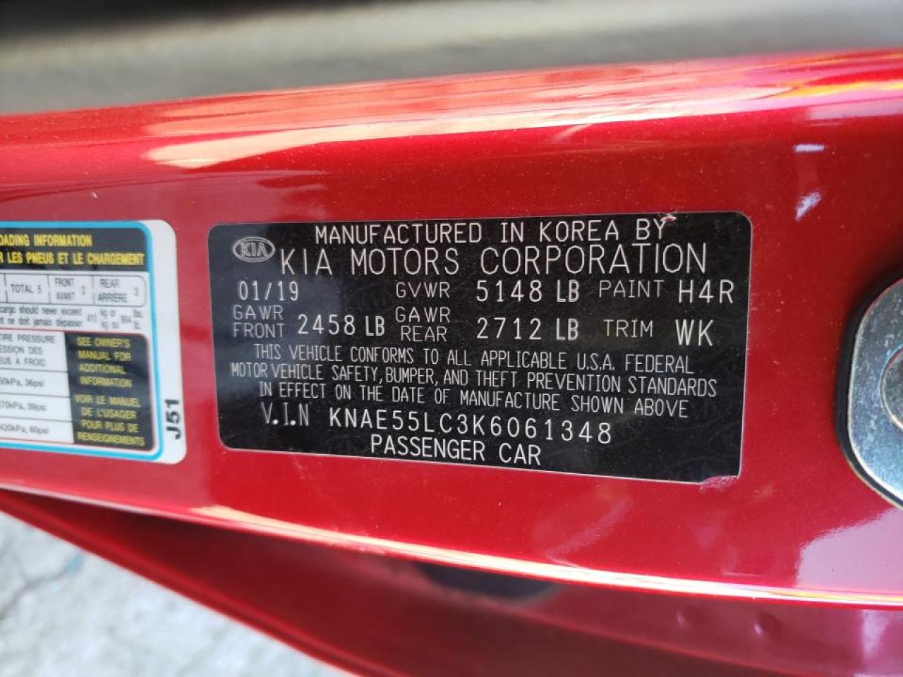 Photo 10 from auction – 2019 KIA STINGER GT with VIN KNAE55LC3K6061348
