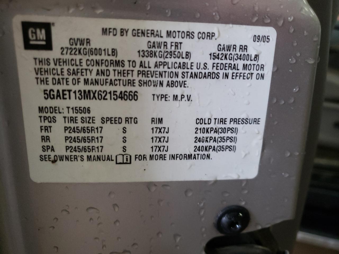Photo 10 from auction – 2006 BUICK RAINIER CX with VIN 5GAET13MX62154666