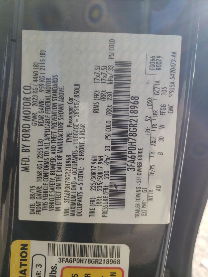 Photo 10 from auction – 2016 FORD FUSION SE with VIN 3FA6P0H78GR218968