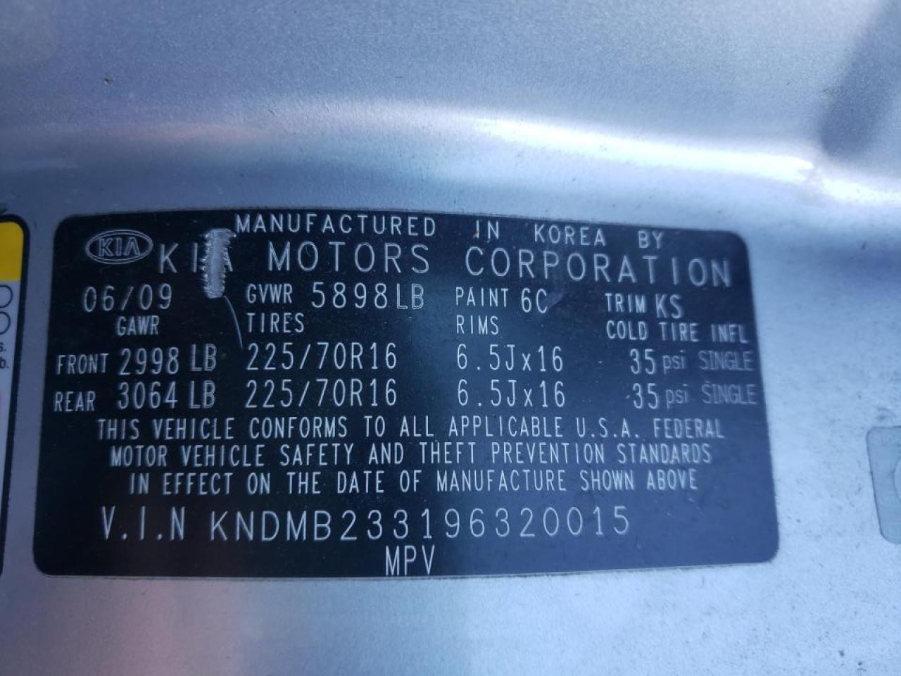 Photo 10 from auction – 2009 KIA SEDONA EX with VIN KNDMB233196320015