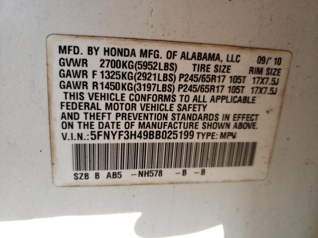 Photo 10 from auction – 2011 HONDA PILOT EX with VIN 5FNYF3H49BB025199