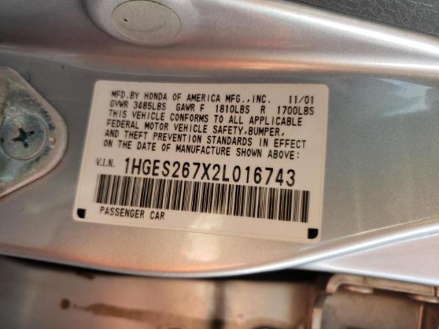 Photo 10 from auction – 2002 HONDA CIVIC EX with VIN 1HGES267X2L016743