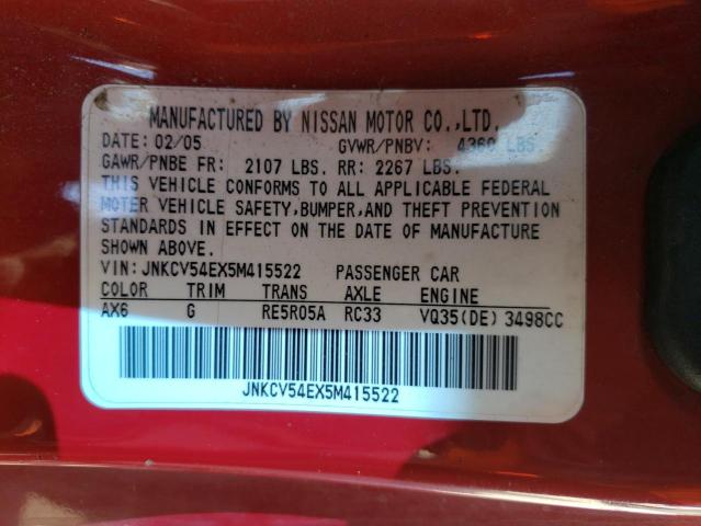 Photo 10 from auction – 2005 INFINITI G35 with VIN JNKCV54EX5M415522